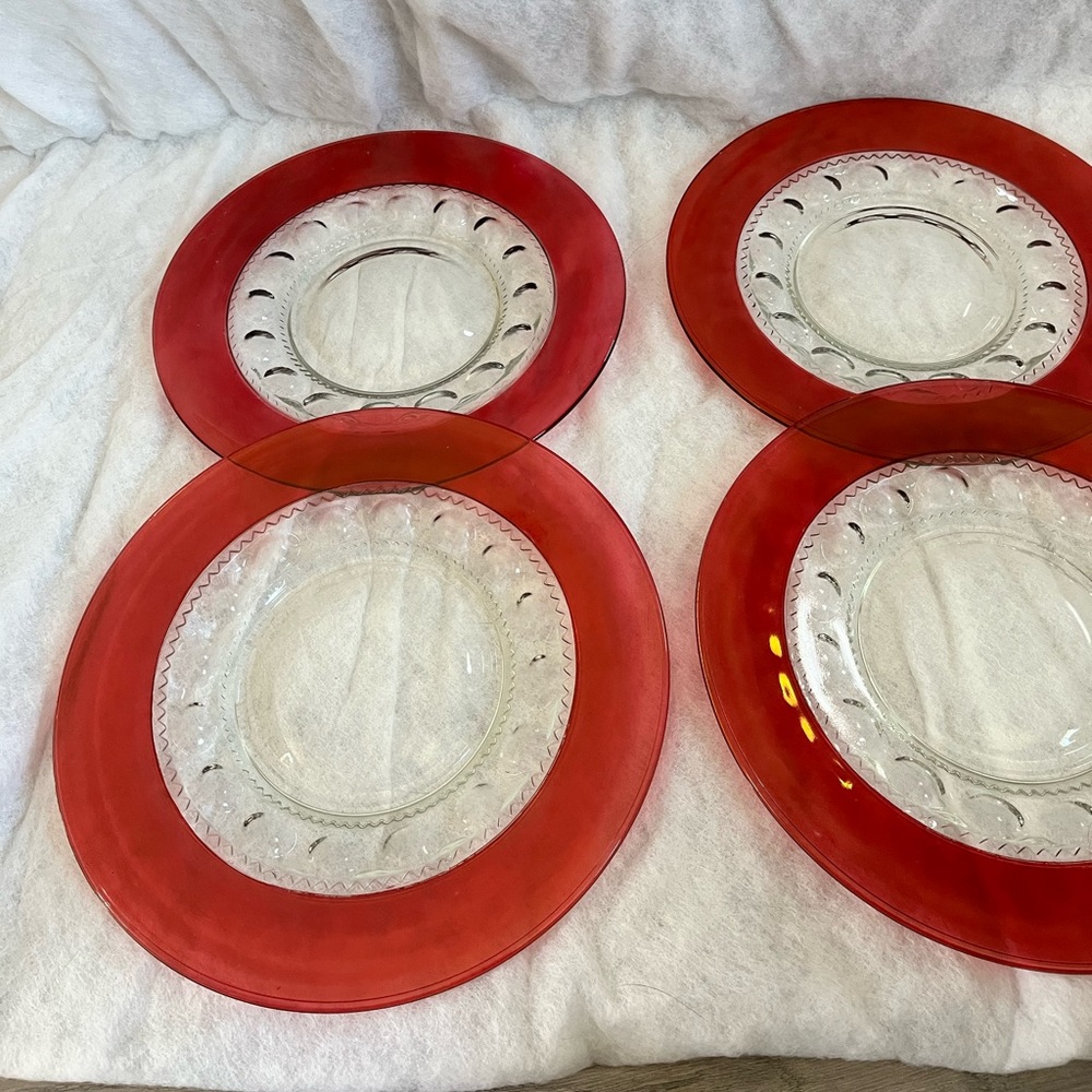 VINTAGE Ruby Red Kings Crown Dinner Plates